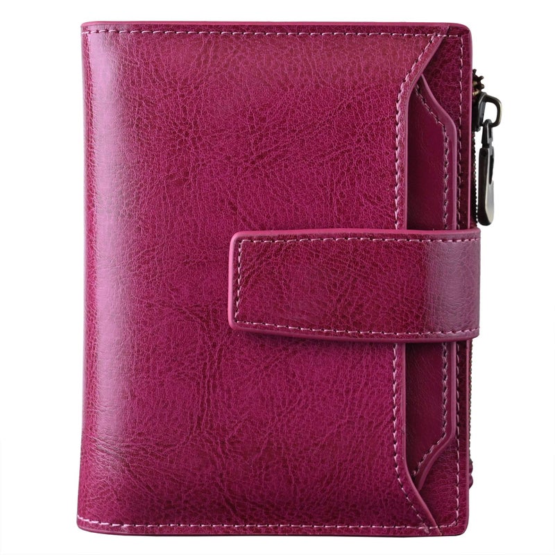 Bveyzi Women's Small Leather RFID Blocking Bifold Zipper Pocket Wallet Ladies Credit Card Slots Purse with id Window(Purple) - Image 1